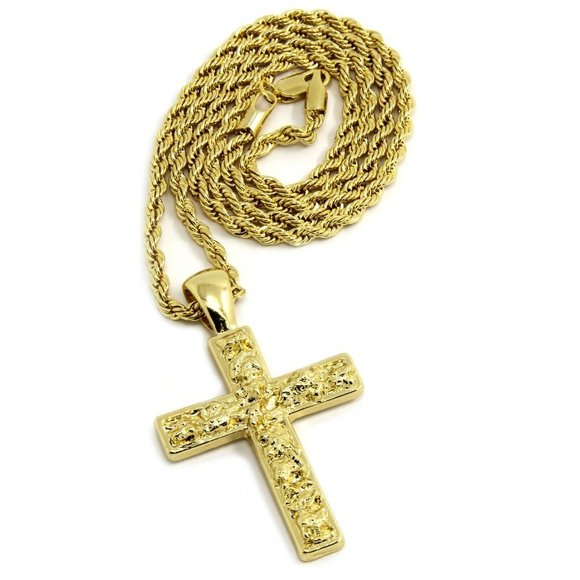 14k Gold Cross 24 Rope Chain + Pendant